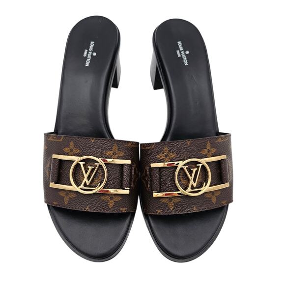 Louis Vuitton Lock It Heel Mule Sandal Monogram Brown Canvas Gold Size 41 US 11 - Picture 3 of 13
